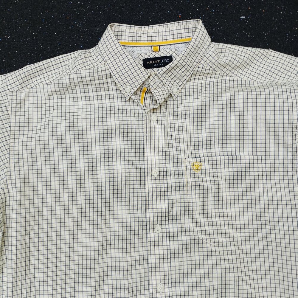Ariat Pro Series Short Sleeve Shirt Checks Plaid Yellow Men's XL